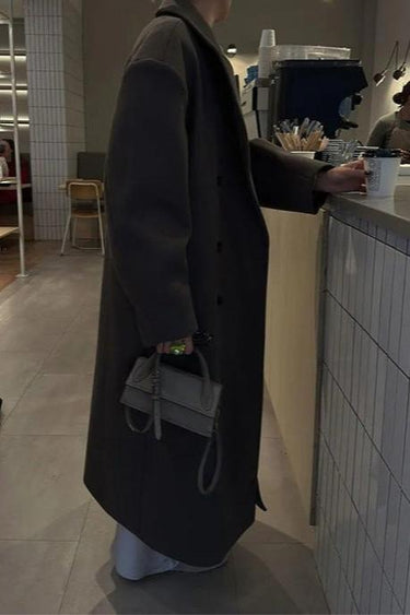 Oversized lange wollen jas met dubbele rij knopen voor dames 2