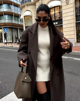 Oversized lange wollen jas met dubbele rij knopen voor dames 3