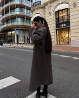 Oversized lange wollen jas met dubbele rij knopen voor dames 4