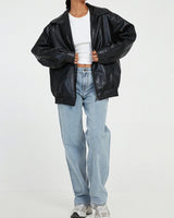 Oversized leren bomberjack voor dames met rits 0