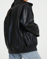 Oversized leren bomberjack voor dames met rits 1