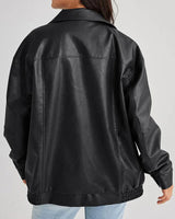 Oversized leren bomberjack voor dames met rits 2