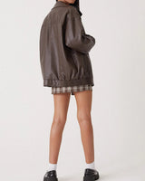 Oversized leren bomberjack voor dames met rits 5