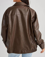 Oversized leren bomberjack voor dames met rits 7