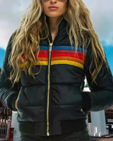 Retro gestreepte gewatteerde pufferjas voor dames 4