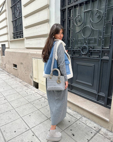 Vintage denim vest van schapenvacht voor dames 1