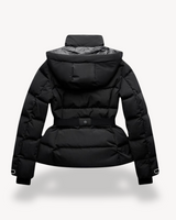 Zwarte gewatteerde jas met riem voor dames 1