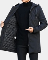 Zwarte winterjas met capuchon voor heren en voorzak 0